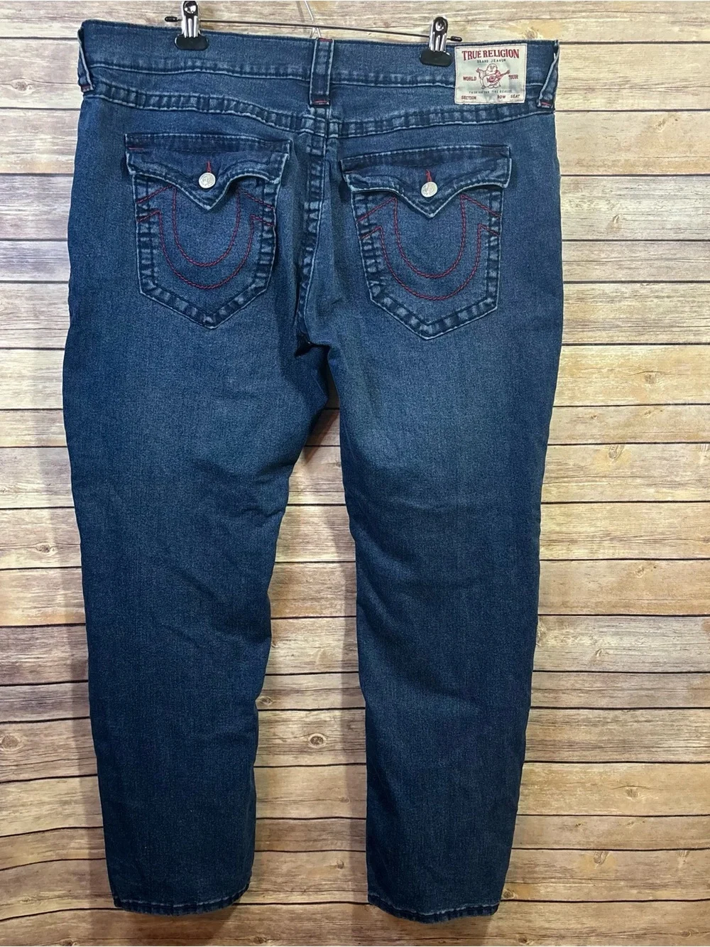 True Religion Men's Blue Jeans with Red Stitching Size 40 x 30